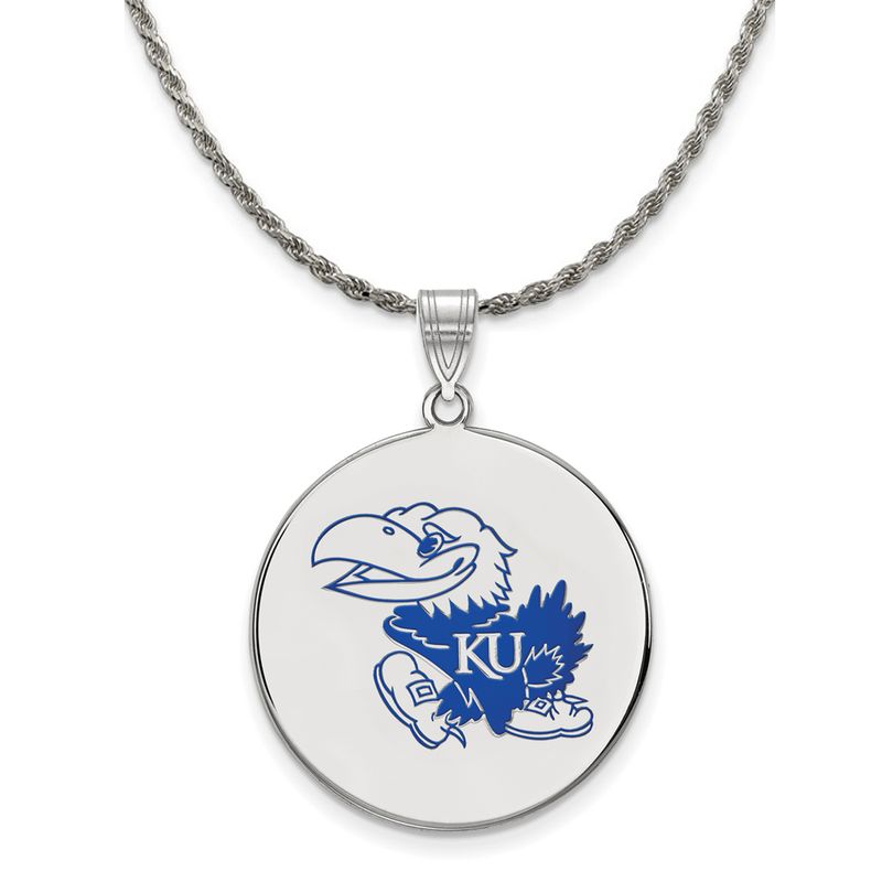 Sterling Silver U. Of Kansas Xl Enamel Disc Pendant Necklace - 22 Inch